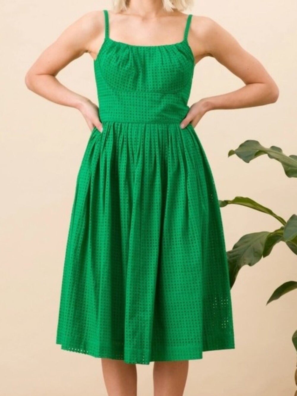 Emily and Fin Palm Green Eyelet dress with Pockets